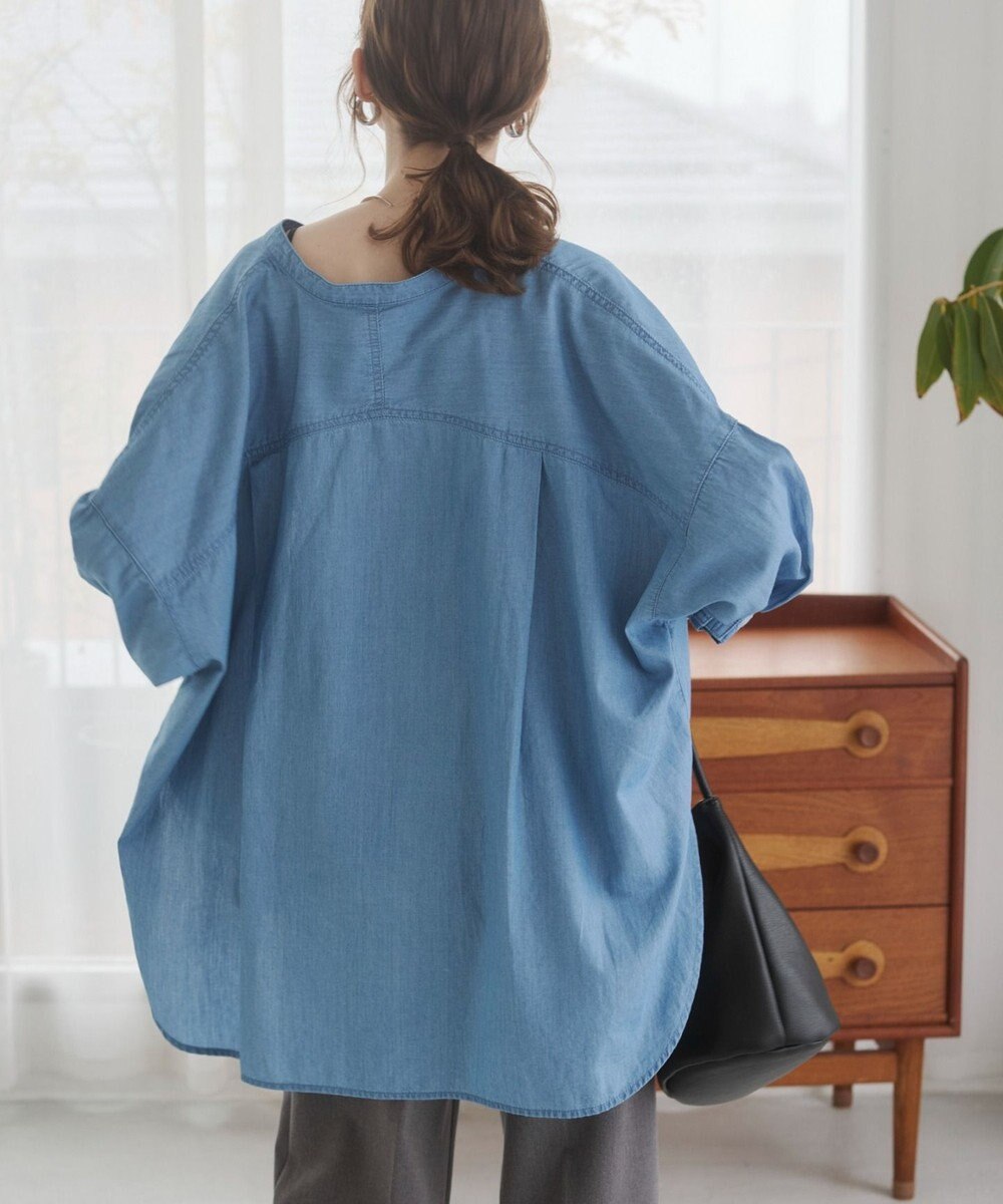 WEGO 【ANGIE VINTAGE】シアーデニムバンドカラーシャツ 