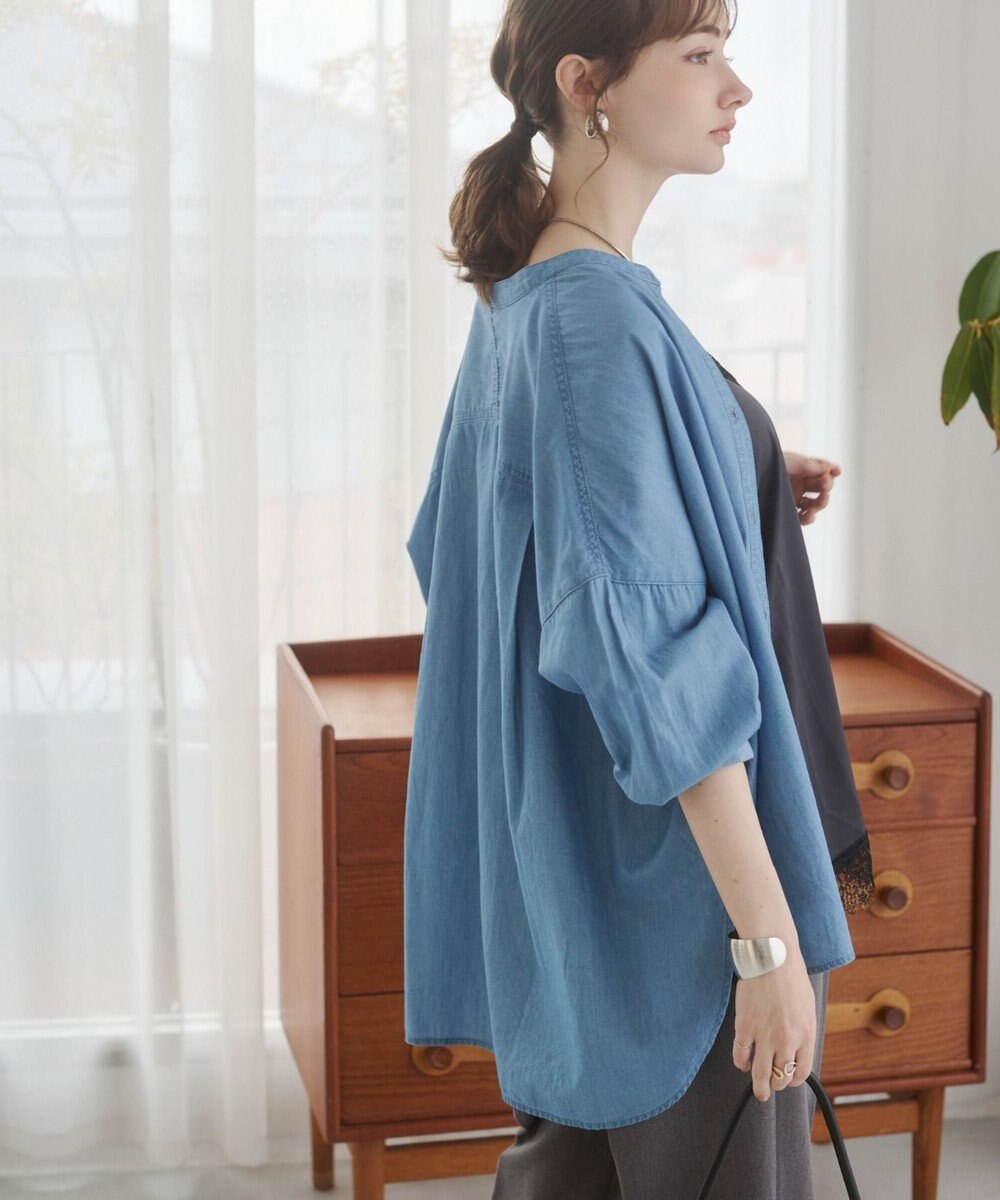 WEGO 【ANGIE VINTAGE】シアーデニムバンドカラーシャツ 