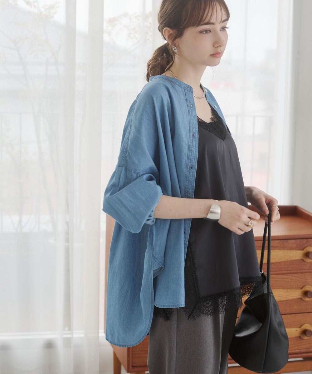 WEGO 【ANGIE VINTAGE】シアーデニムバンドカラーシャツ 