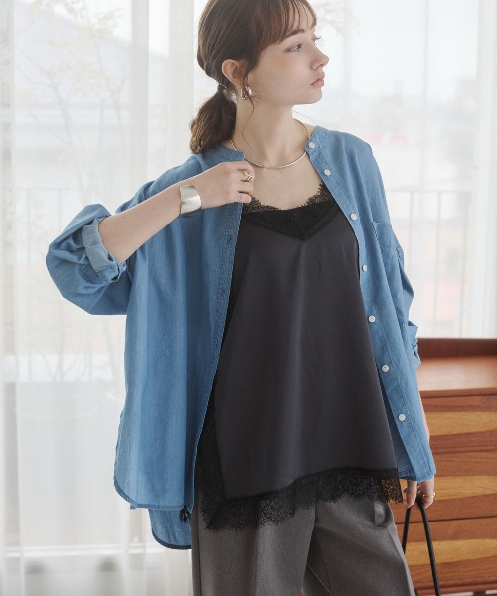 WEGO 【ANGIE VINTAGE】シアーデニムバンドカラーシャツ 