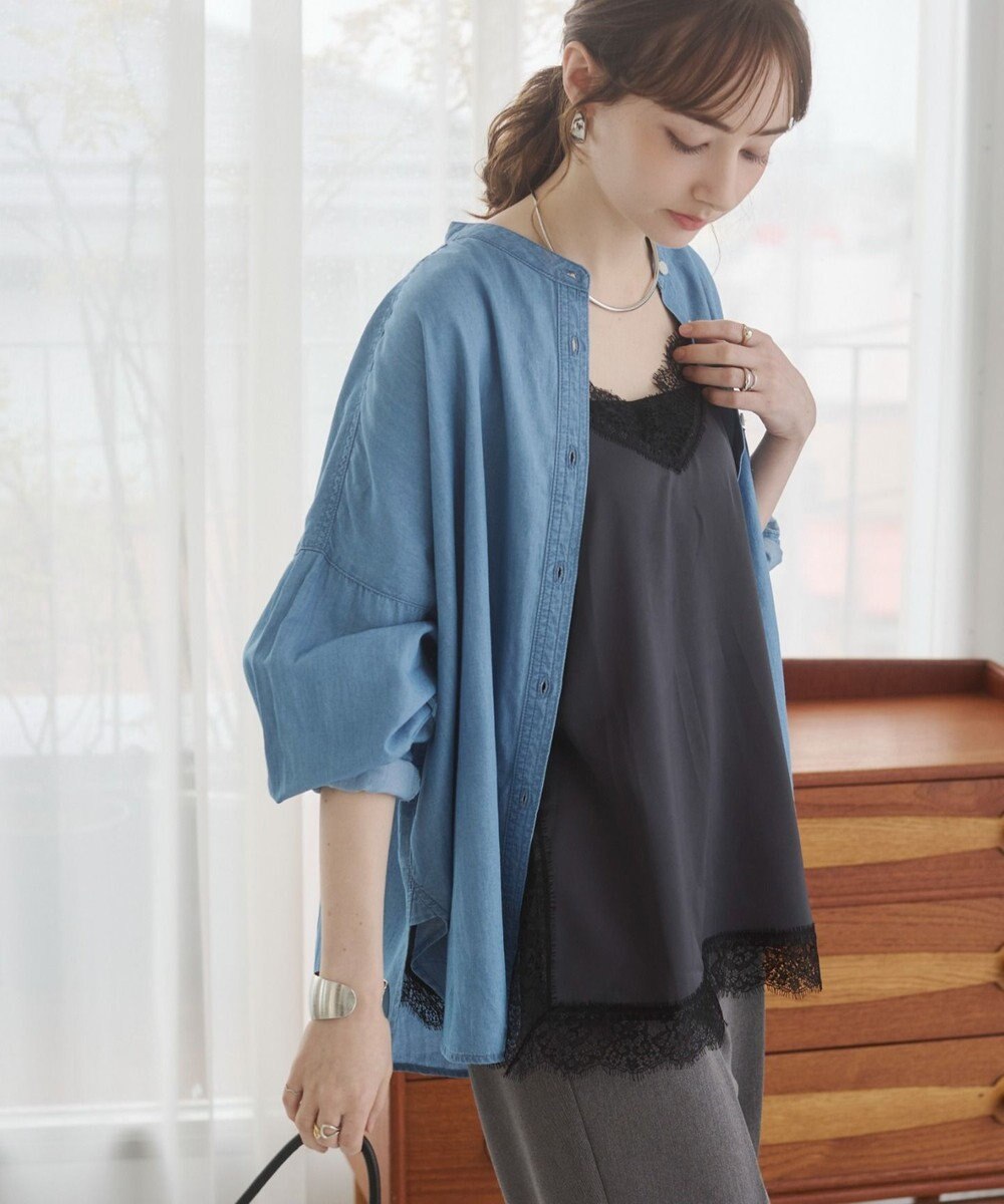WEGO 【ANGIE VINTAGE】シアーデニムバンドカラーシャツ 