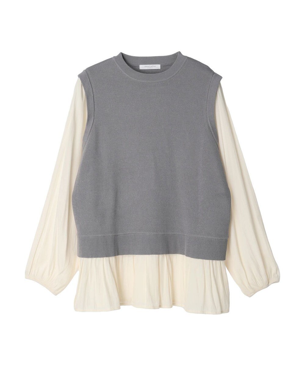 Green Parks とろみ布帛ドッキングニットチュニック 