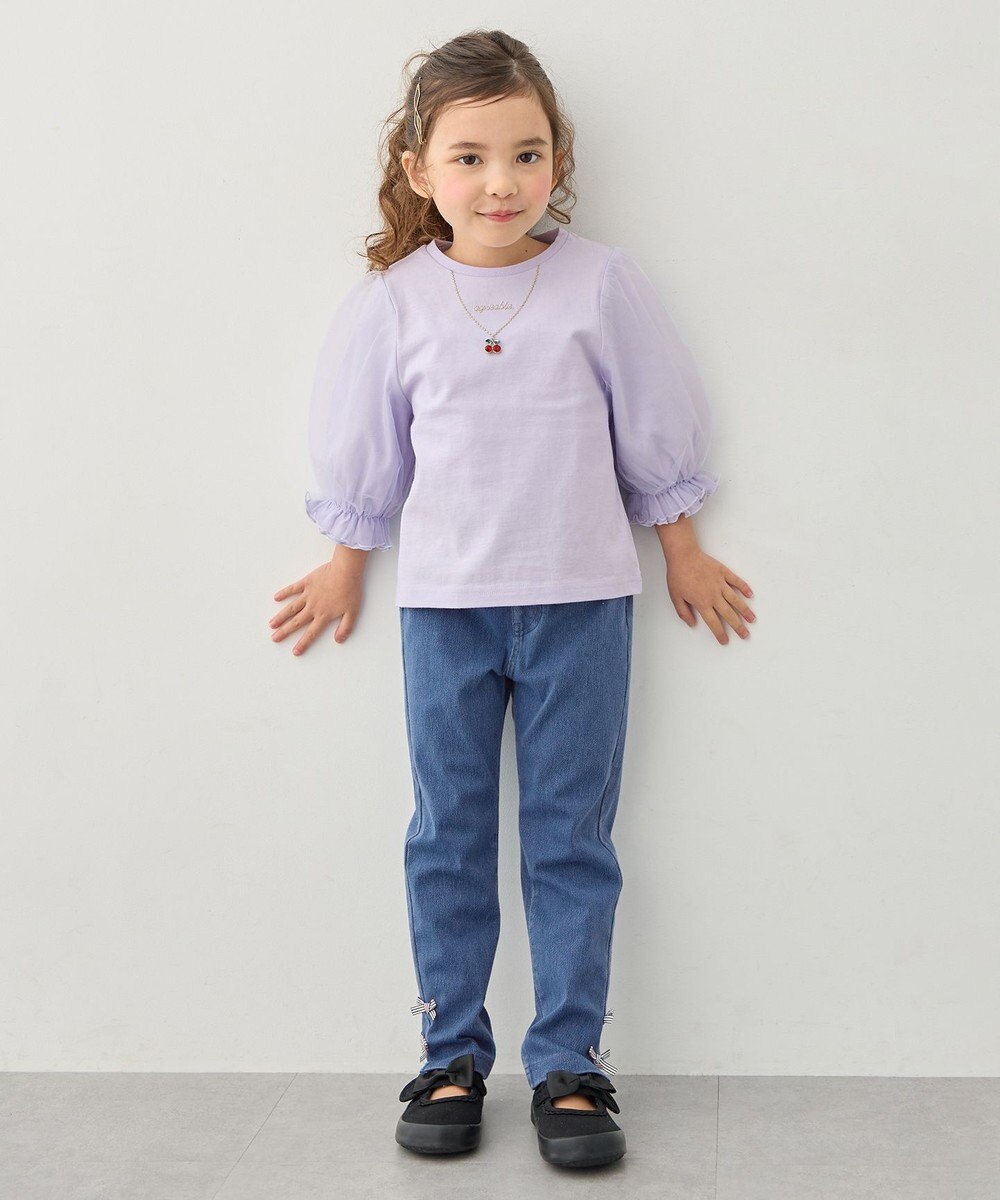 ANY KIDS チュール袖 七分Tシャツ 