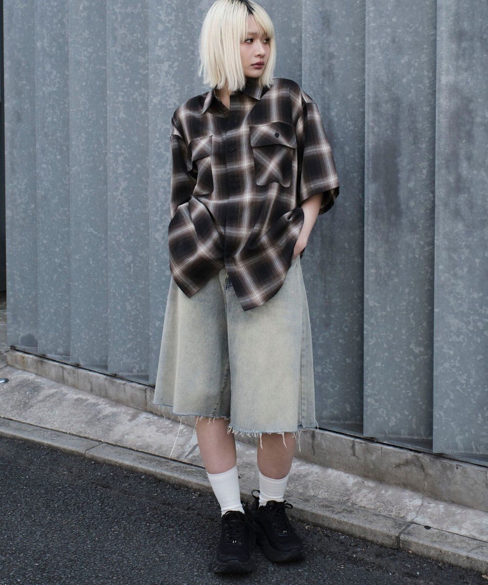 WEGO 【ユニセックス着用ITEM/SMLサイズ展開】オンブレチェックシャツ（SS） 