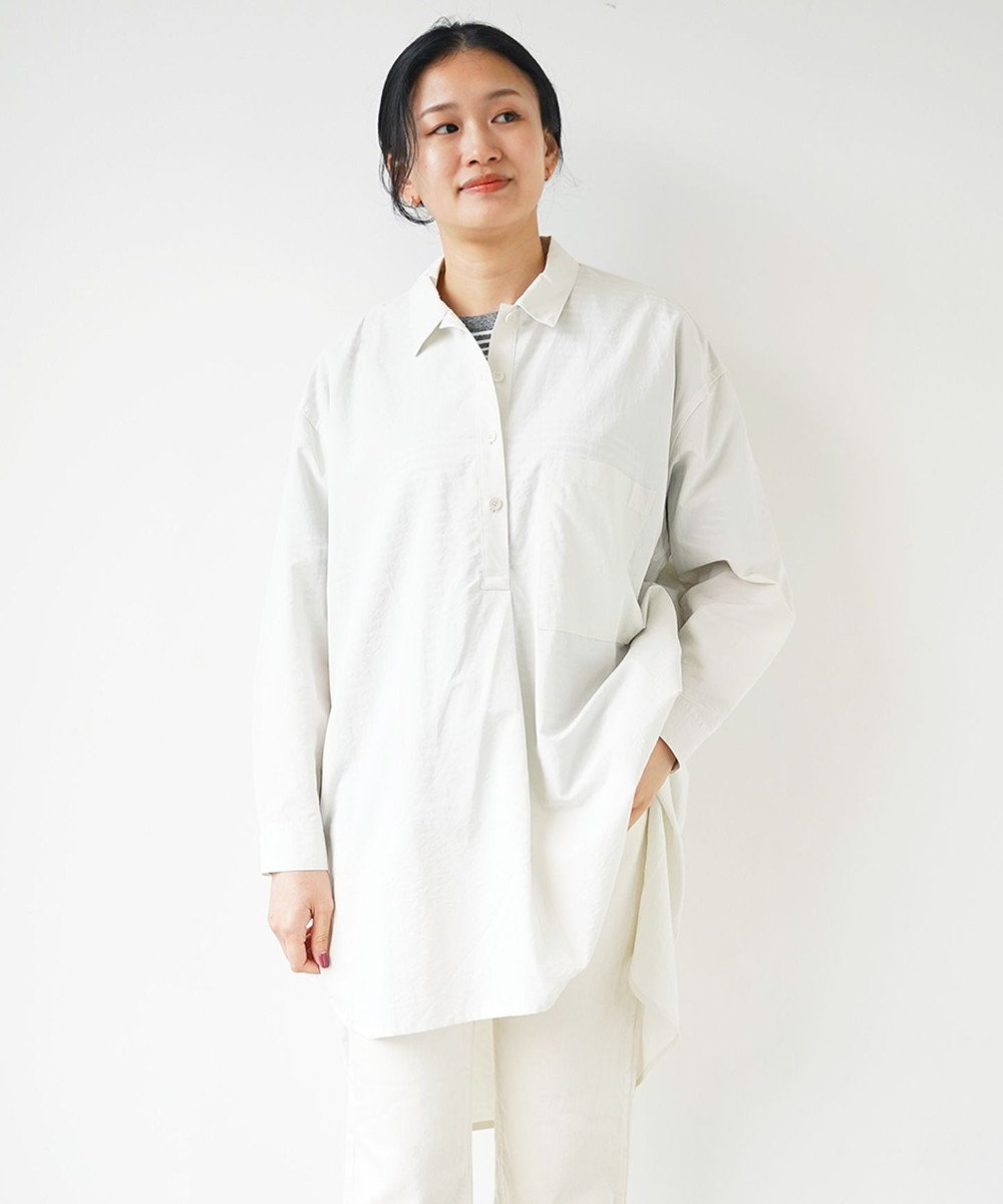 WHITE MAILS 【UNISEX】COTTON PAPER WASHED ポプリンロングシャツ オフホワイト