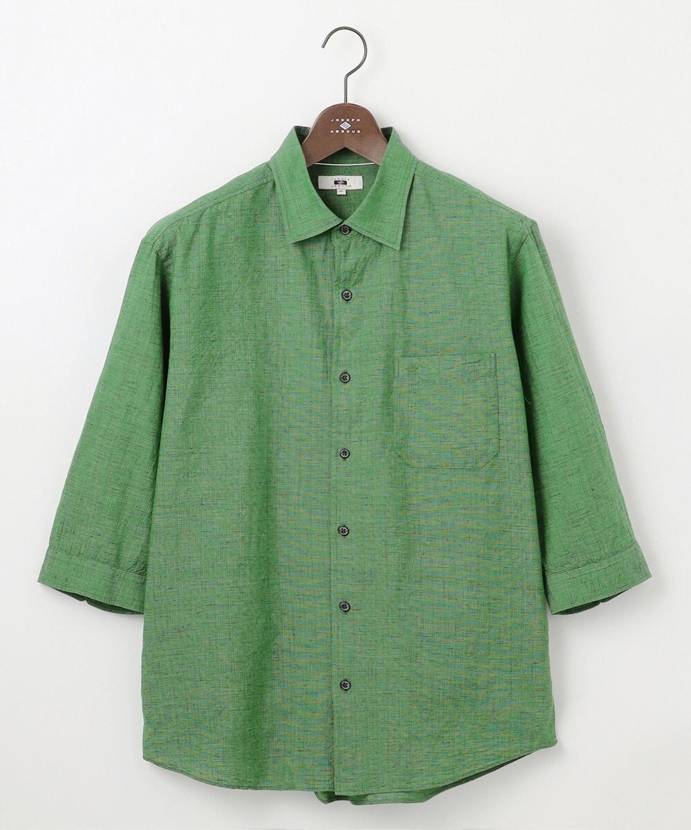 JOSEPH ABBOUD 【キングサイズ・サステイナブル・７分袖】リヨセルリネンシャンブレー シャツ 