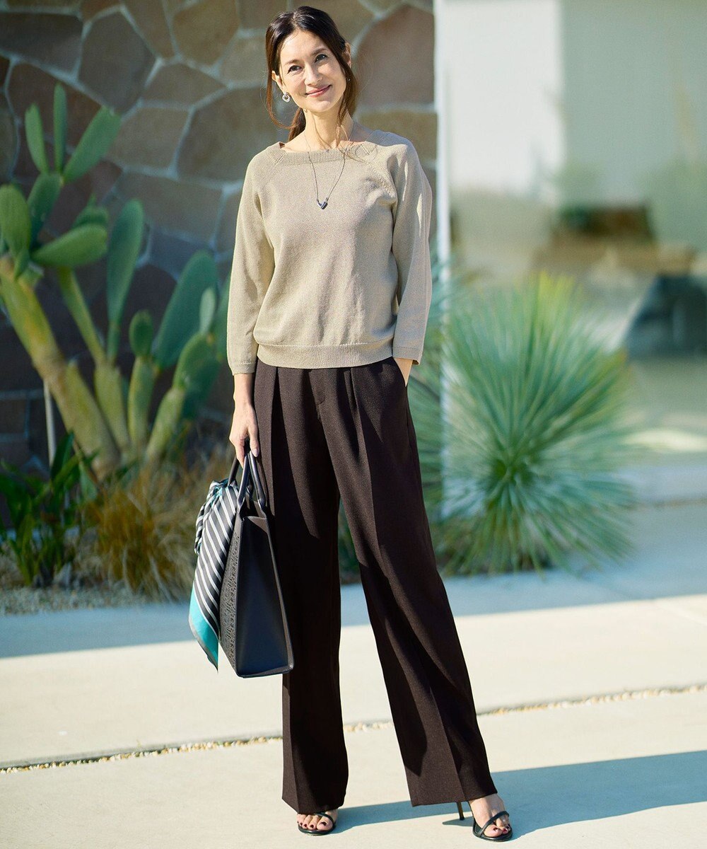 自由区 【アンサンブル対応】ペーパーコットンスクエアネックニット プルオーバー 