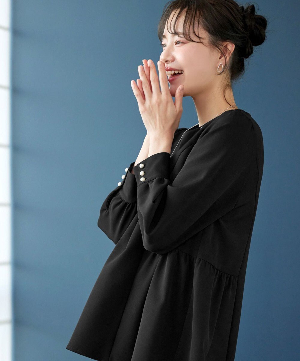 Tiaclasse 【ダブルクロス】パフスリーブペプラムチュニックブラウス 