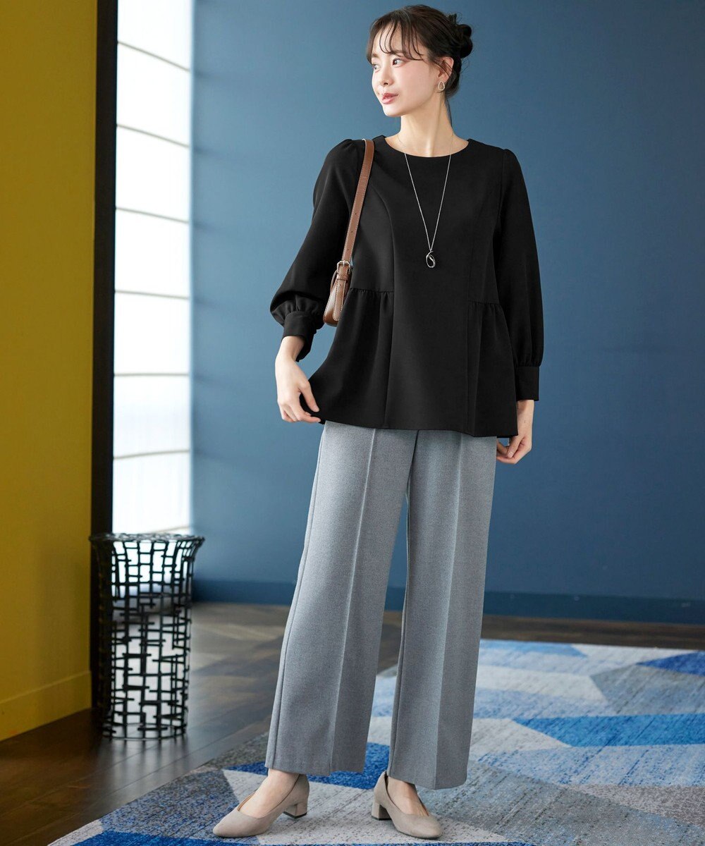 Tiaclasse 【ダブルクロス】パフスリーブペプラムチュニックブラウス 