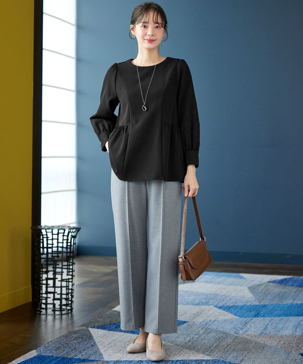 Tiaclasse 【ダブルクロス】パフスリーブペプラムチュニックブラウス 