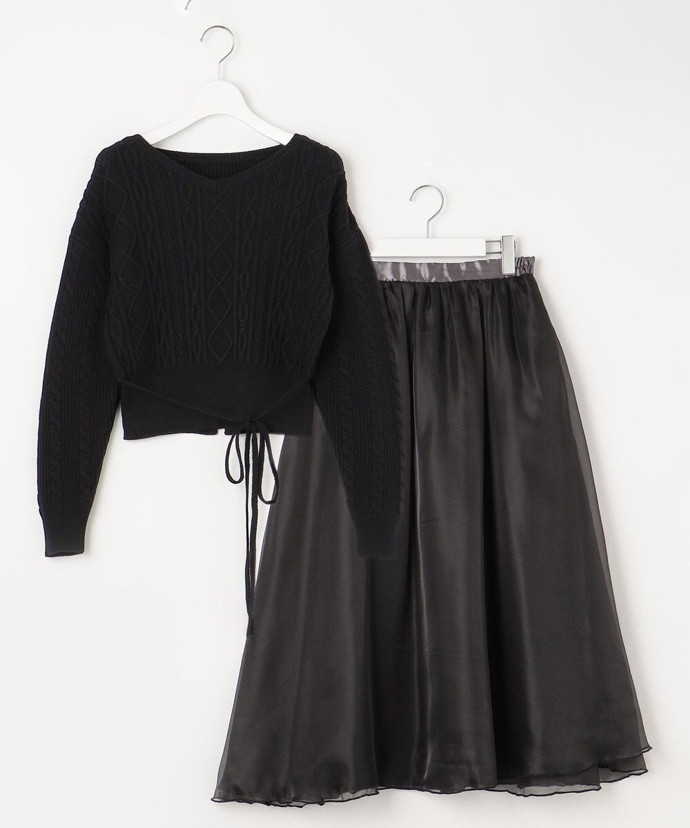 Feroux 【セットアイテム】ケーブルニット×オーガンジースカート 