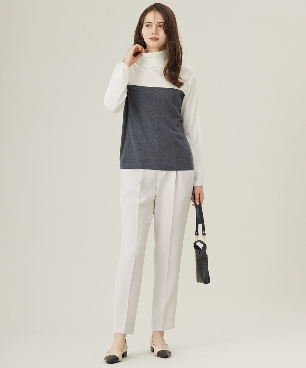 自由区 L 【洗える】シルクウールリブタートルネック ニット 