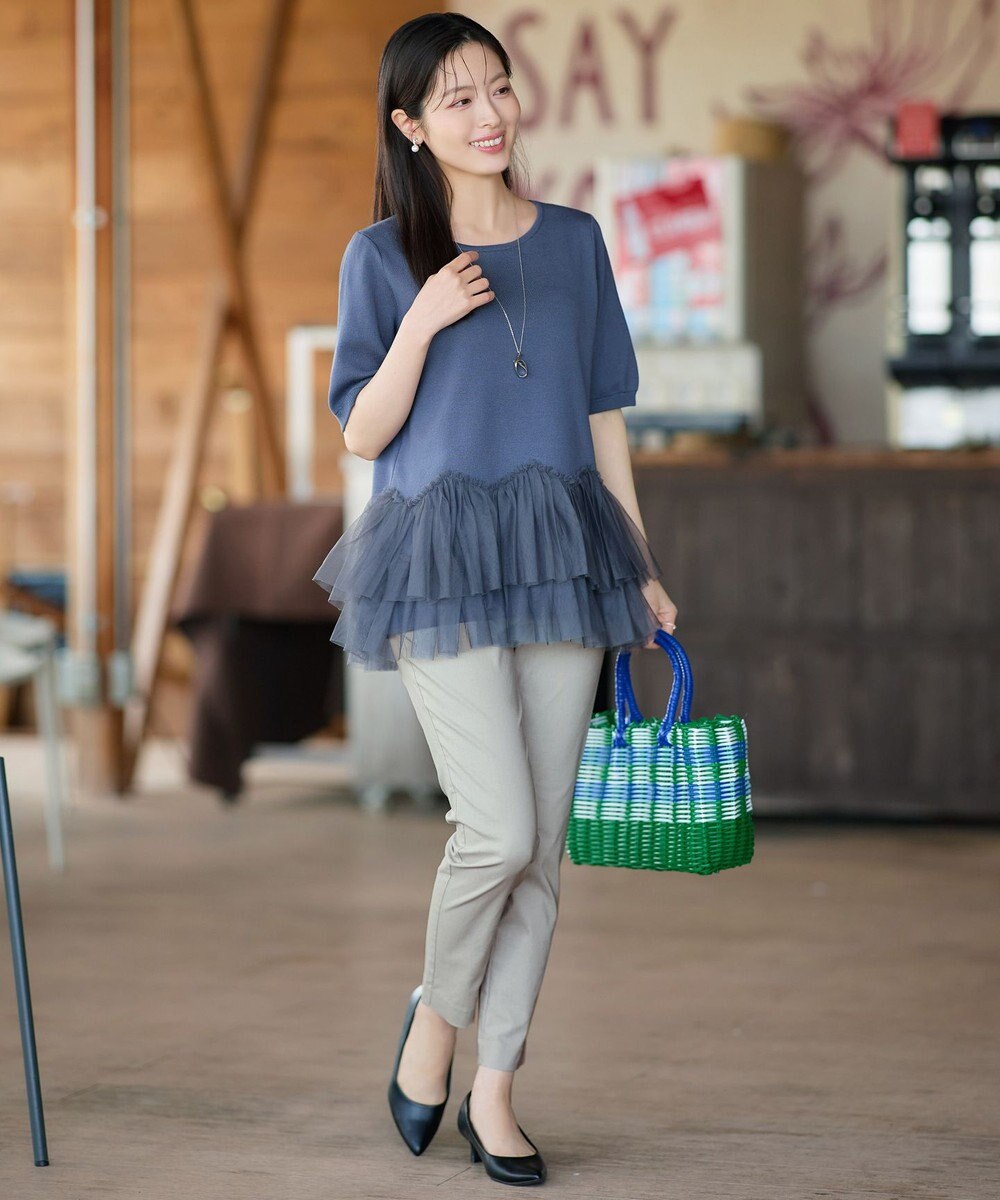 Tiaclasse L 麻混ストレッチテーパードパンツ 