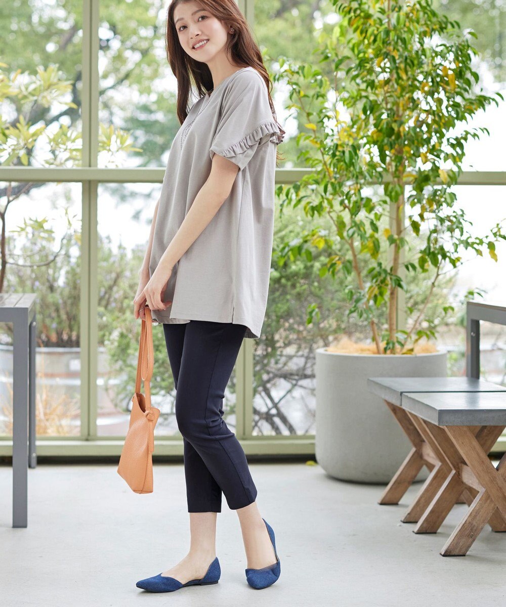 Tiaclasse L 麻混ストレッチテーパードパンツ 