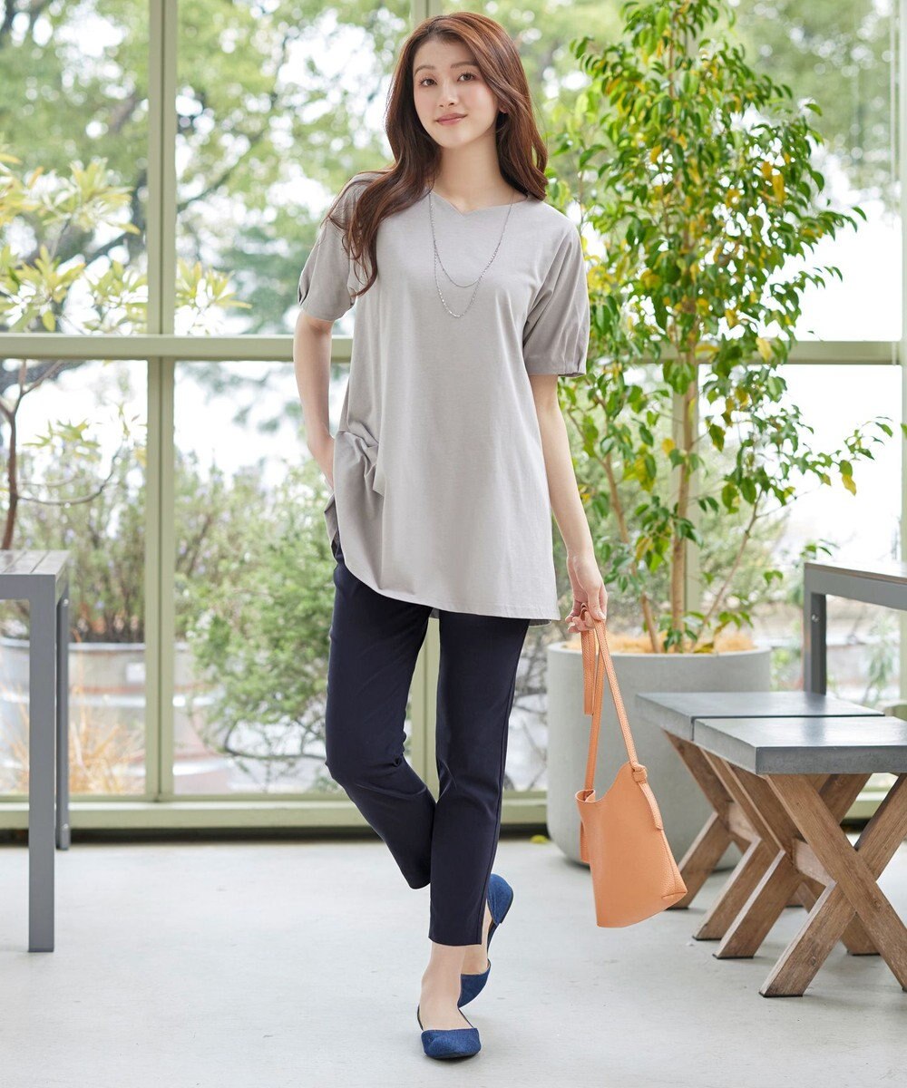 Tiaclasse L 麻混ストレッチテーパードパンツ 