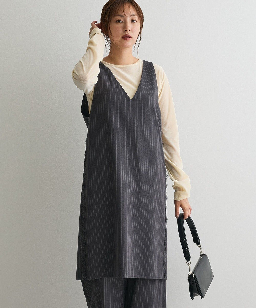 CRAFT STANDARD BOUTIQUE レース付きピンストライプジャンパースカート 