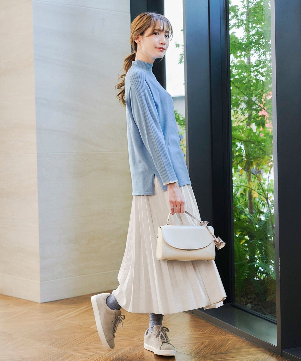 Tiaclasse 【洗える】配色ハイネックニットトップス 