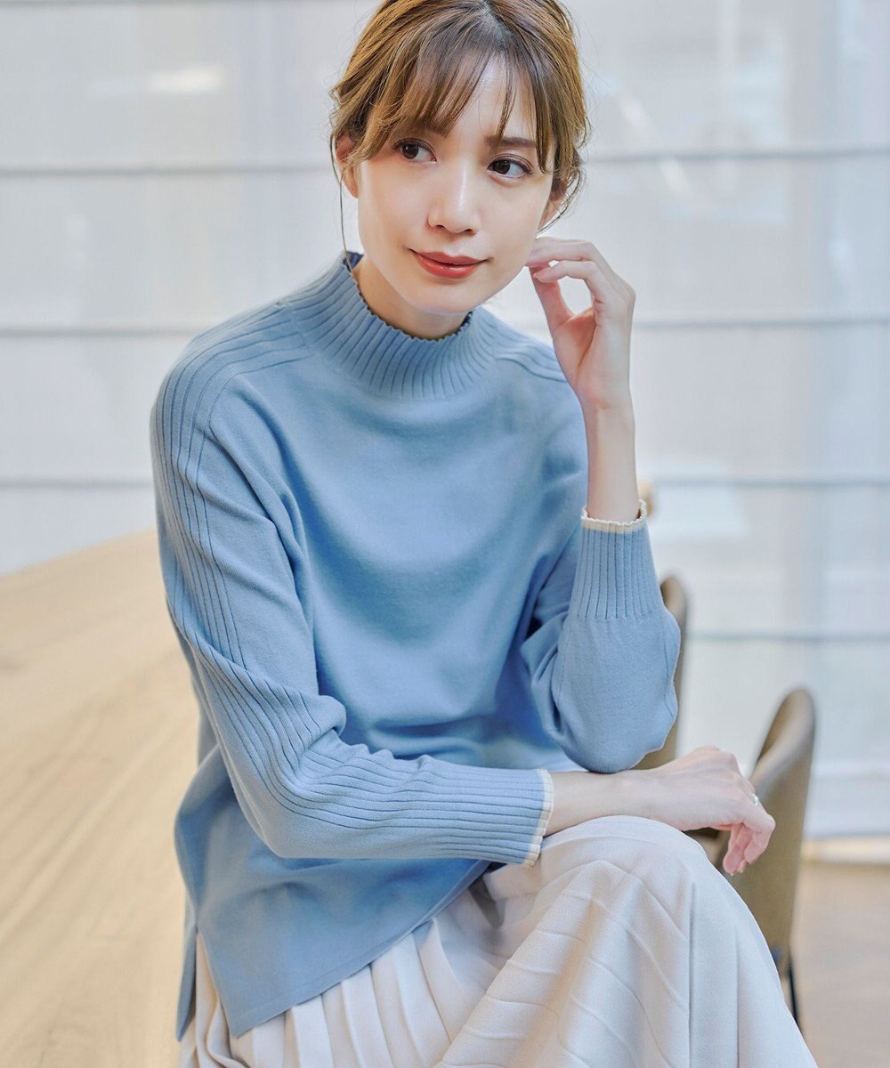 Tiaclasse 【洗える】配色ハイネックニットトップス 