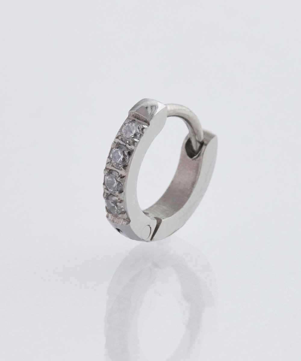 Phoebe 【金属アレルギー対応】ワンタッチビジューフープミニピアス(片耳)/サージカルステンレス シルバー 