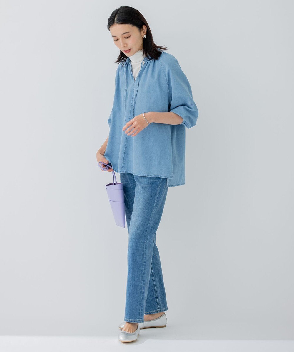 23区 【洗える】23区DENIM ライトダンガリー スキッパー ブラウス 