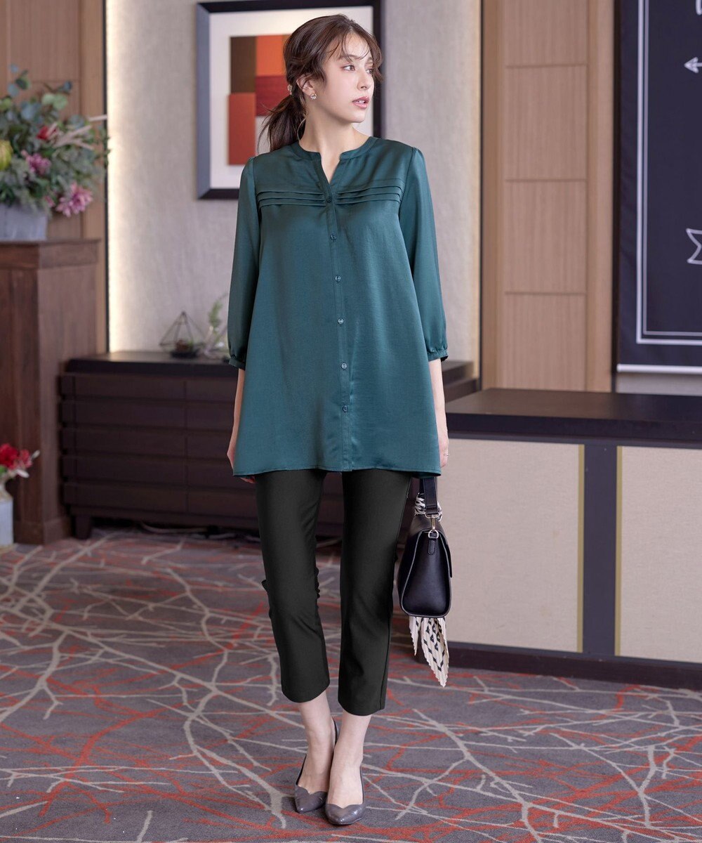 Tiaclasse L 【洗える】ヴィンテージサテンタックシャツチュニック 