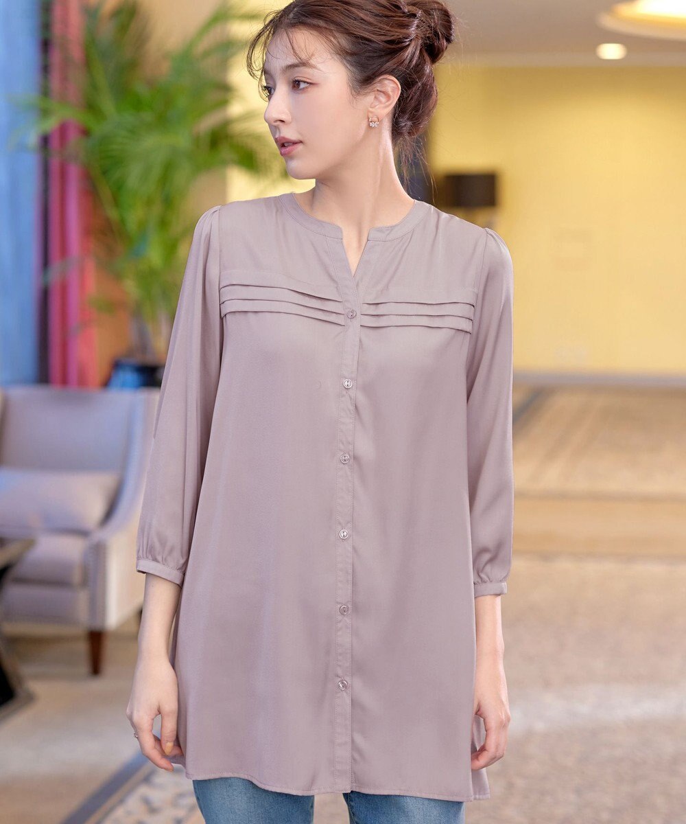 Tiaclasse L 【洗える】ヴィンテージサテンタックシャツチュニック 