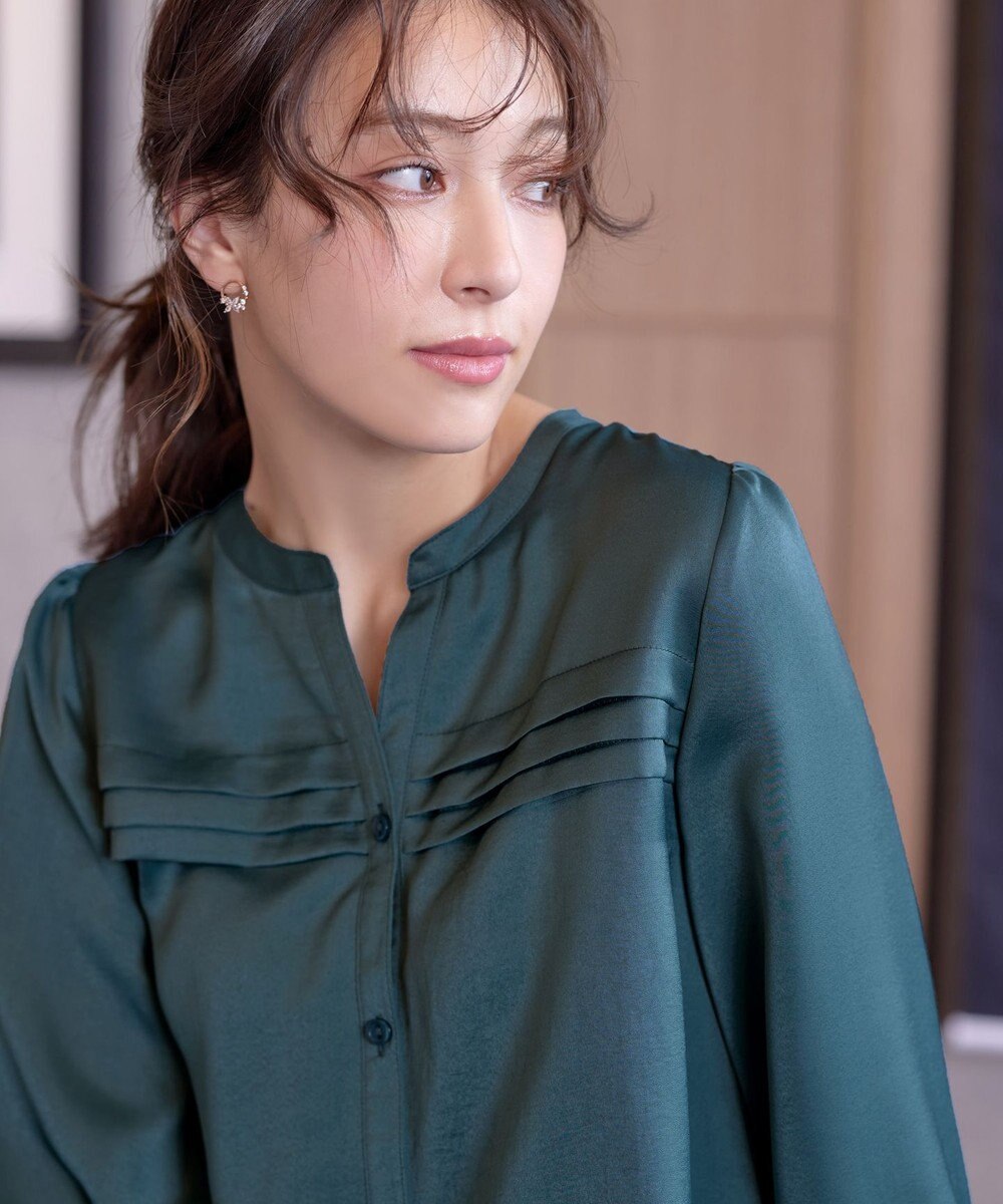 Tiaclasse L 【洗える】ヴィンテージサテンタックシャツチュニック 