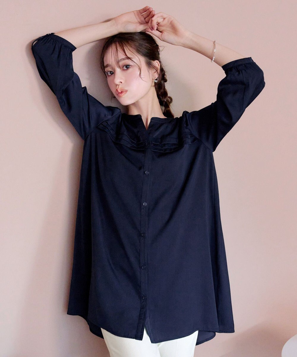 Tiaclasse L 【洗える】ヴィンテージサテンタックシャツチュニック 