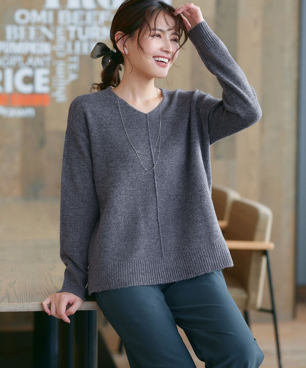 Tiaclasse 【安田美沙子さん着用・洗える】メランジVネックニットプルオーバー 