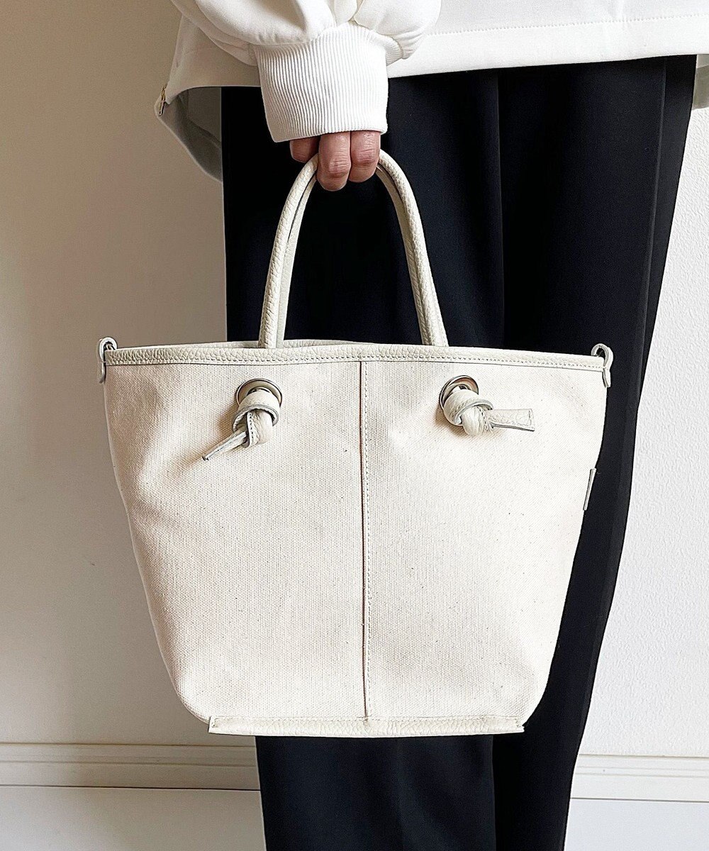 Hekhèr Le Style de Vie 【日本製 / 2WAY】コットンキャンバス×シュリンクレザー ノットハンドバッグ medium 