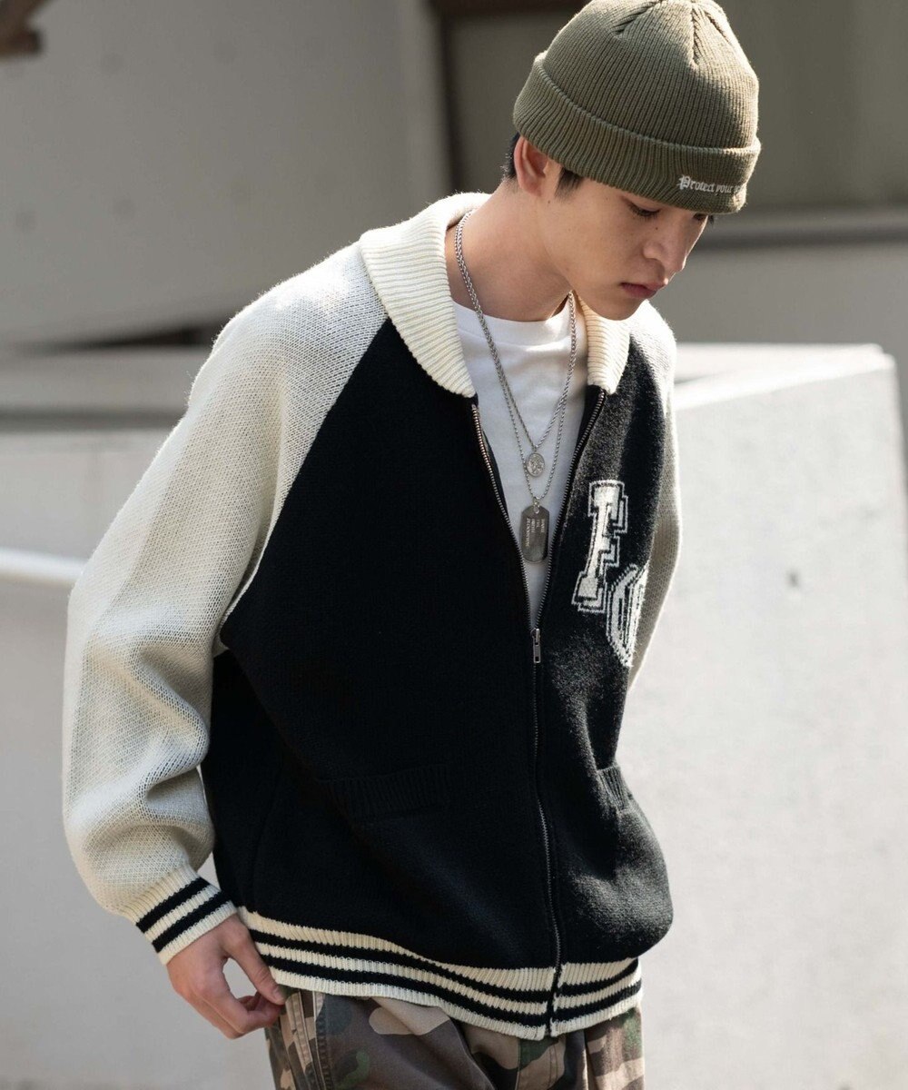 WEGO 【ユニセックス着用ITEM】グラフィックZIPニットブルゾン 