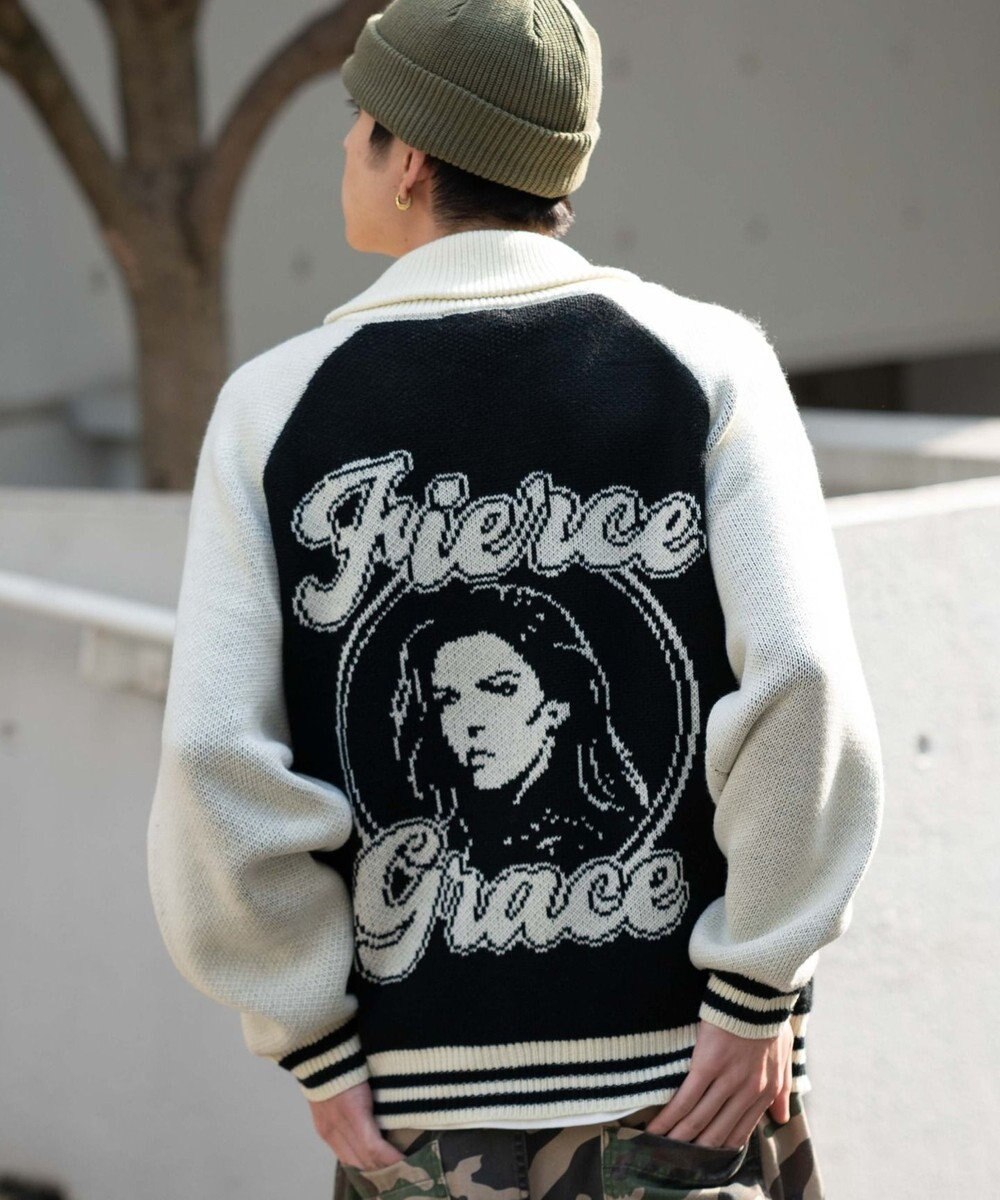 WEGO 【ユニセックス着用ITEM】グラフィックZIPニットブルゾン 