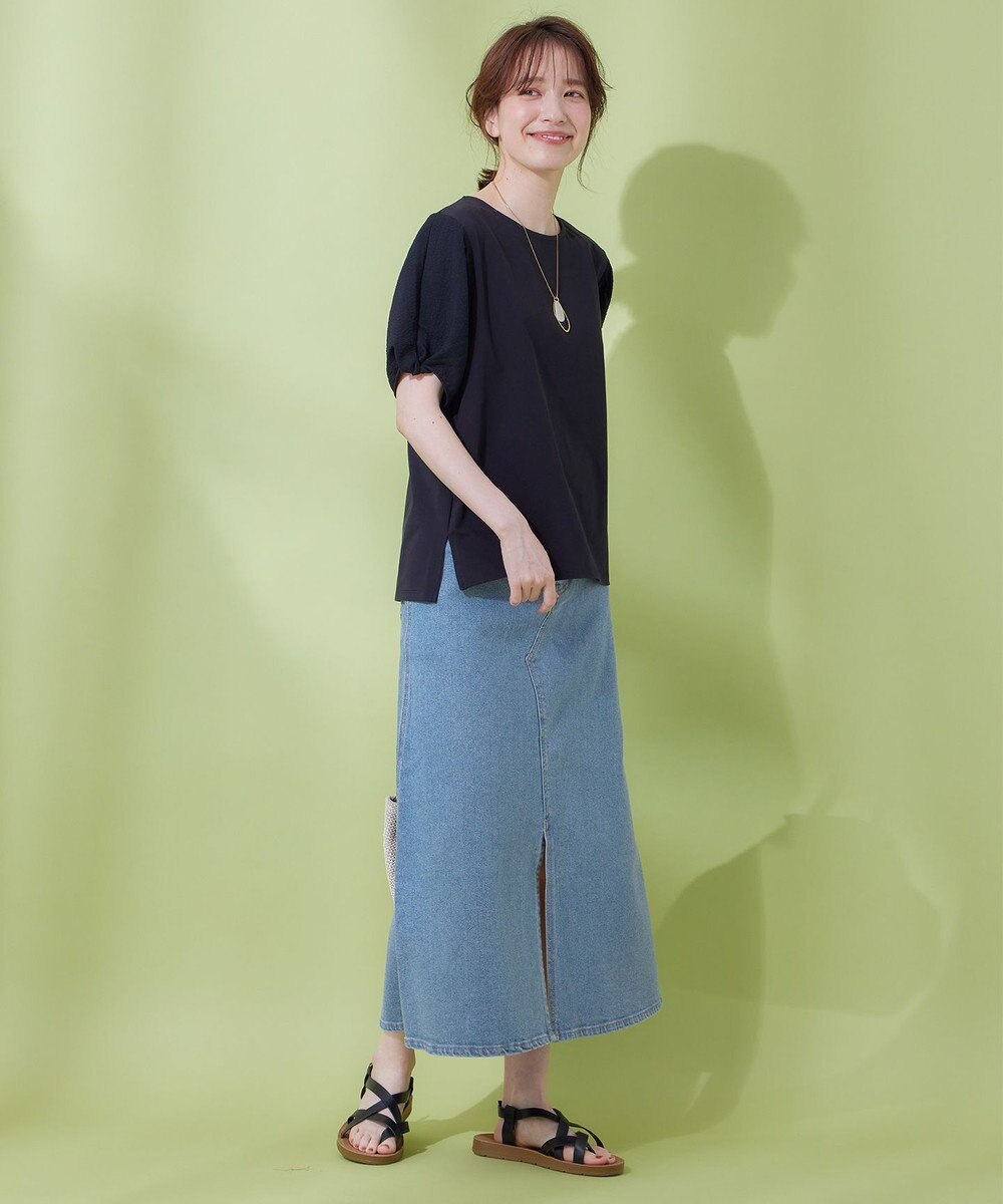 ANY L 【吸水速乾/UVケア】ミニサッカーコンビ袖ボリュームカットソー 