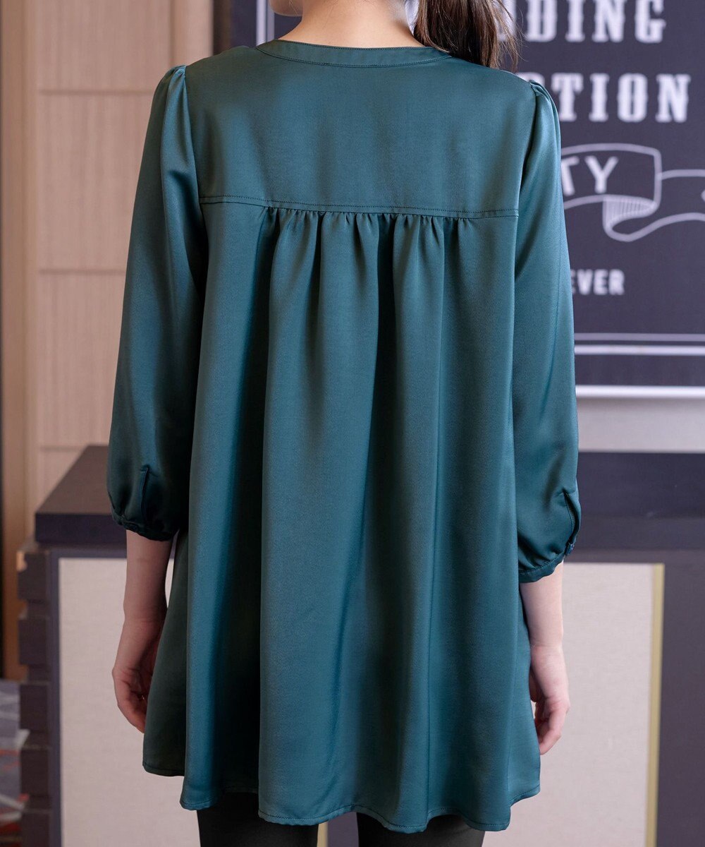 Tiaclasse L 【洗える】ヴィンテージサテンタックシャツチュニック 