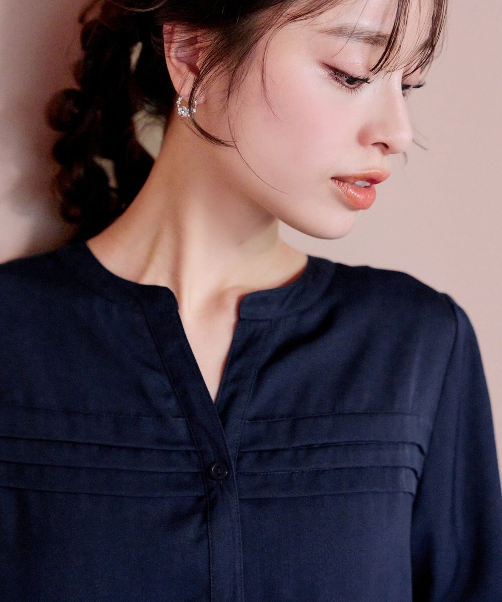 Tiaclasse L 【洗える】ヴィンテージサテンタックシャツチュニック 