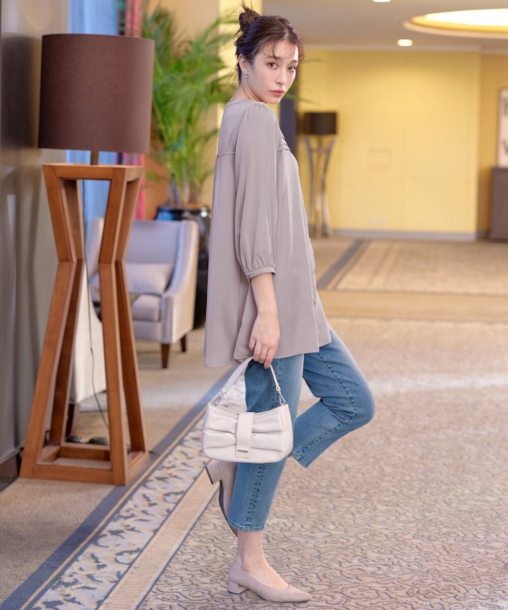 Tiaclasse L 【洗える】ヴィンテージサテンタックシャツチュニック 