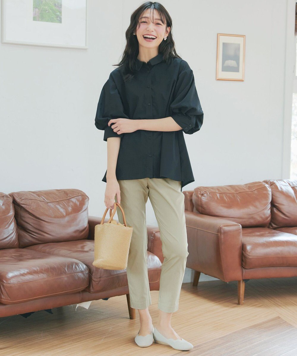 Tiaclasse L 麻混ストレッチテーパードパンツ 