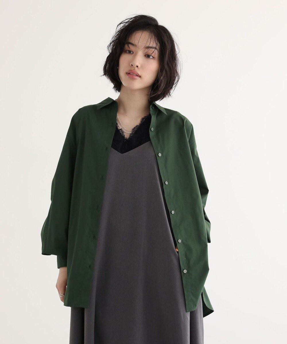 Green Parks イージーケア袖シャーリングシャツ 