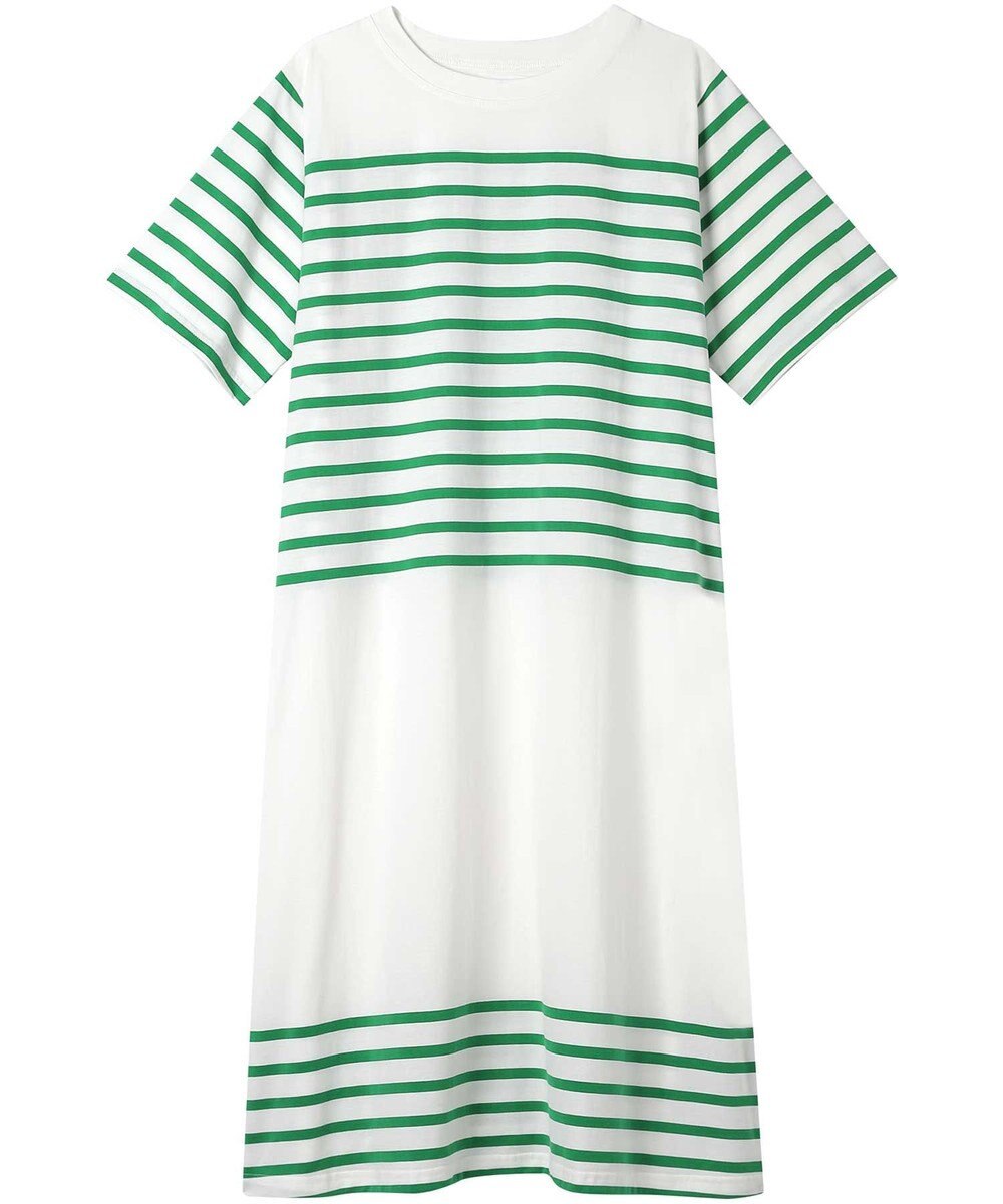 une nana cool 【綿100％】60ハイゲージ天竺パネルボーダー半袖ワンピース 