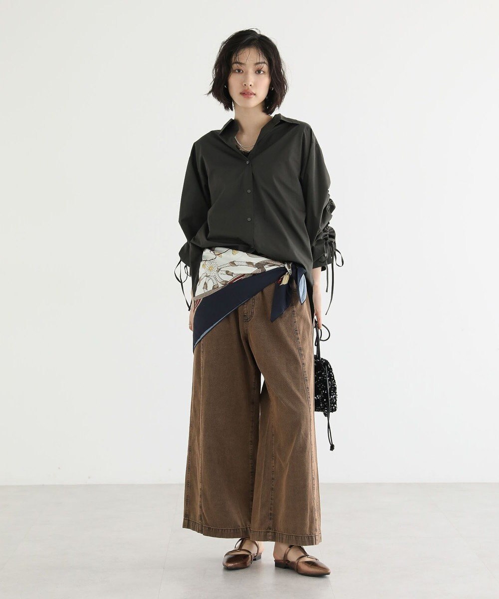 Green Parks イージーケア袖シャーリングシャツ 