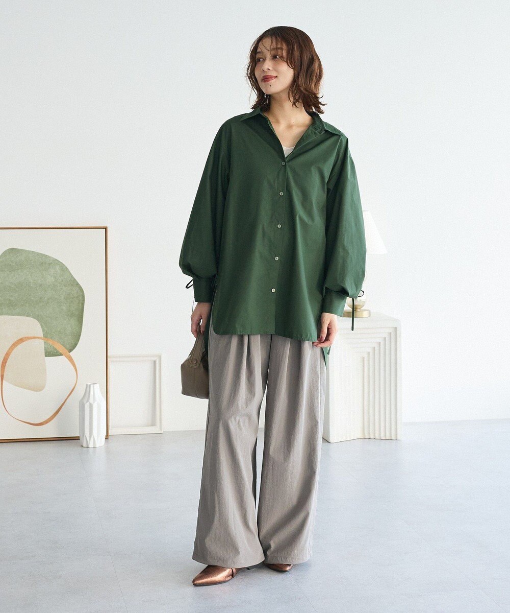 Green Parks イージーケア袖シャーリングシャツ 