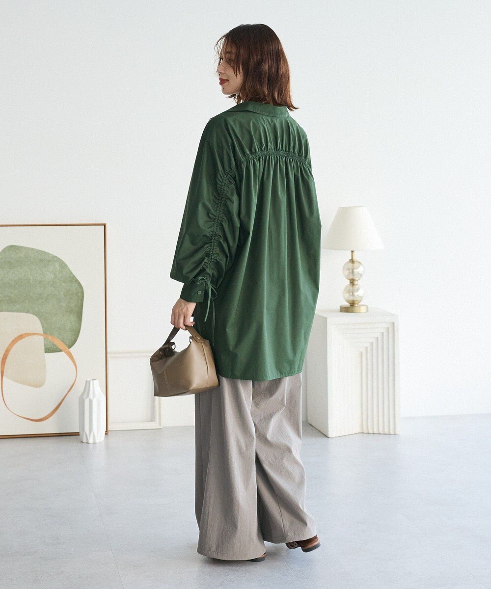 Green Parks イージーケア袖シャーリングシャツ 