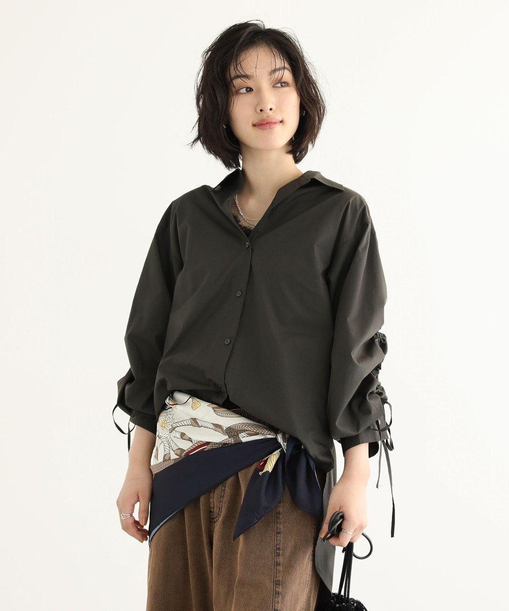 Green Parks イージーケア袖シャーリングシャツ 