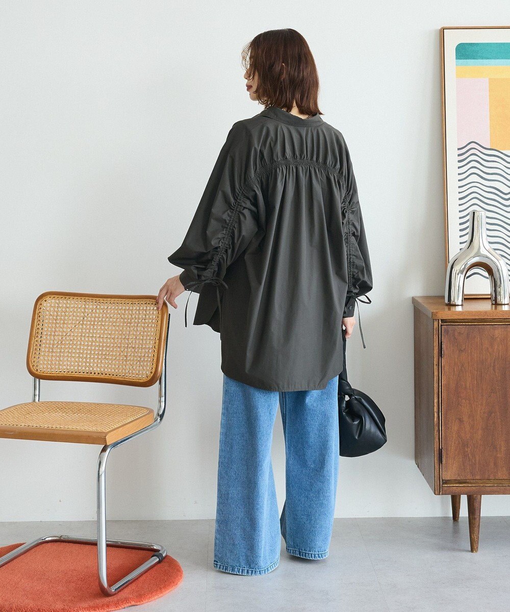 Green Parks イージーケア袖シャーリングシャツ 