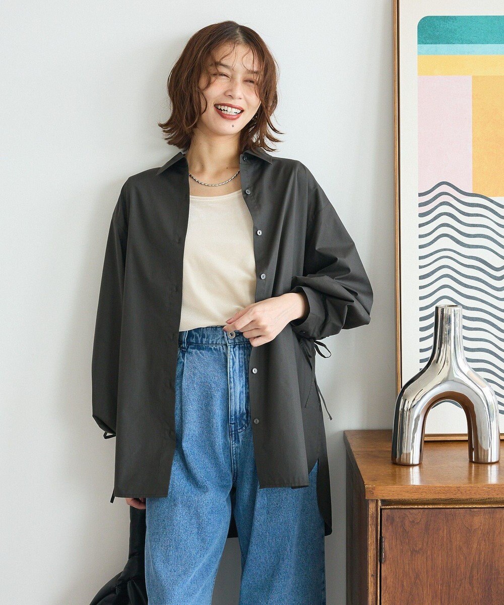 Green Parks イージーケア袖シャーリングシャツ 