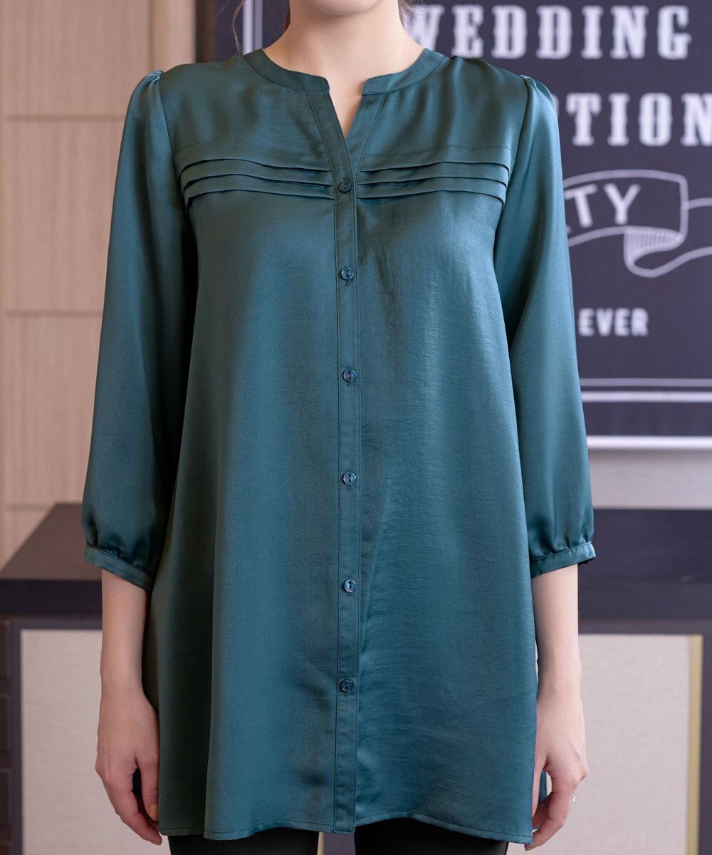 Tiaclasse L 【洗える】ヴィンテージサテンタックシャツチュニック 