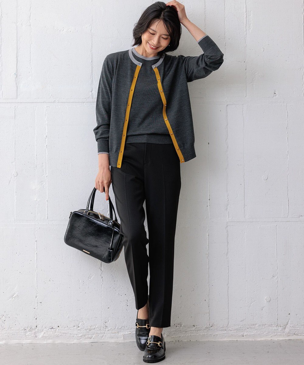 23区 【洗える】サステナブルウール バイカラー カーディガン 