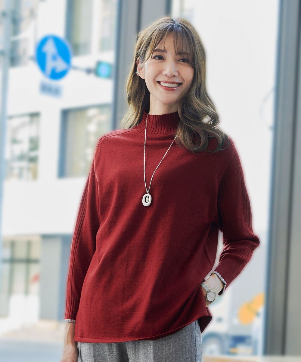 Tiaclasse 【洗える】配色ハイネックニットトップス 