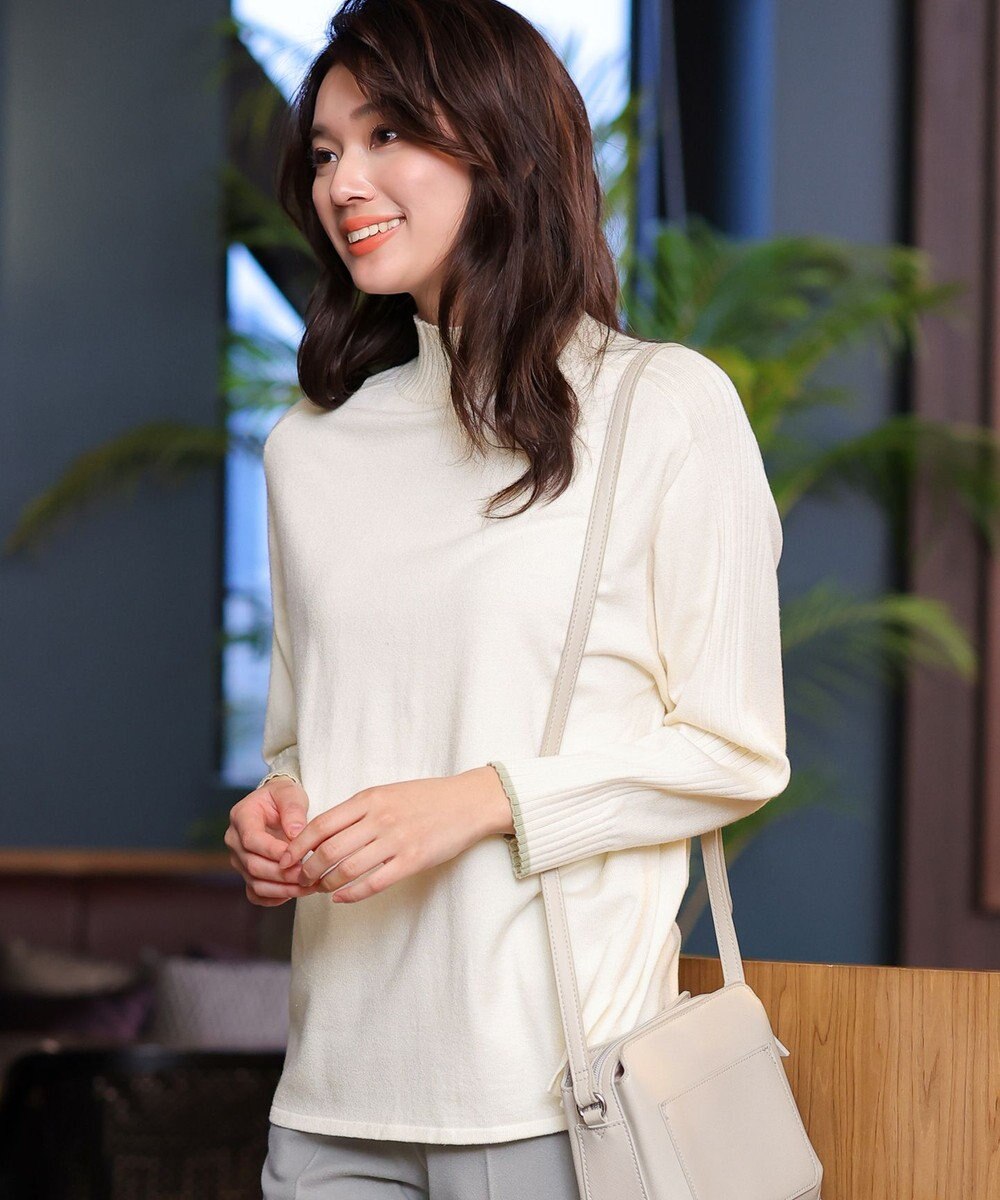 Tiaclasse 【洗える】配色ハイネックニットトップス 