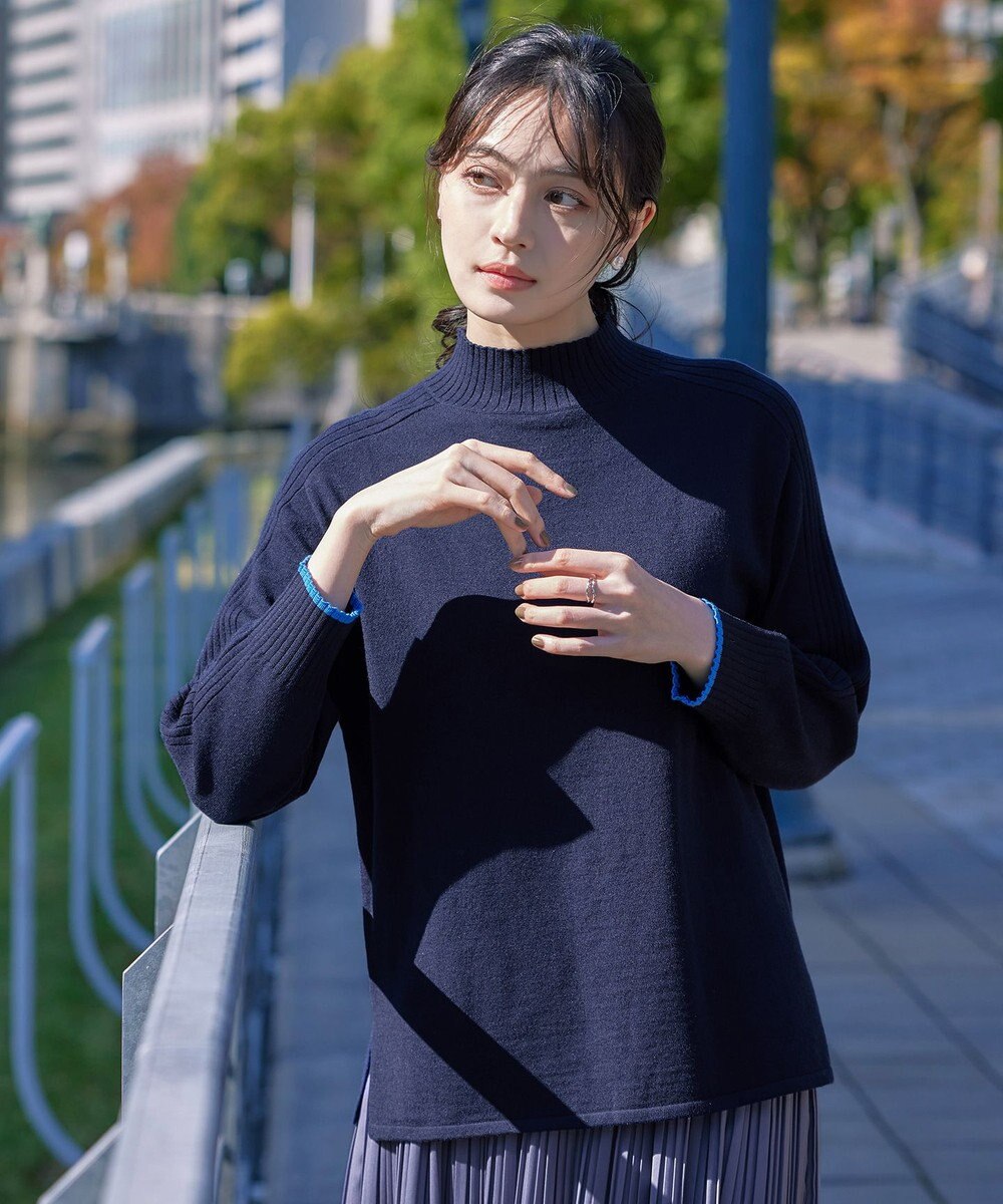 Tiaclasse 【洗える】配色ハイネックニットトップス 